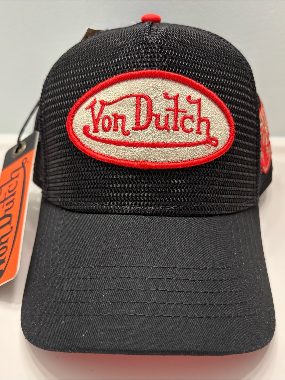 Von Dutch Black Trucker Hat with Red Accents